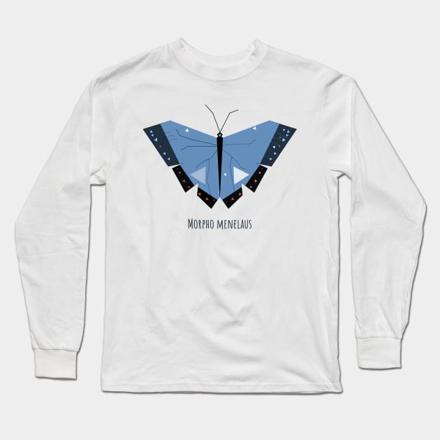 Morpho menelaus Blue butterfly Long Sleeve T-Shirt by Kirovair